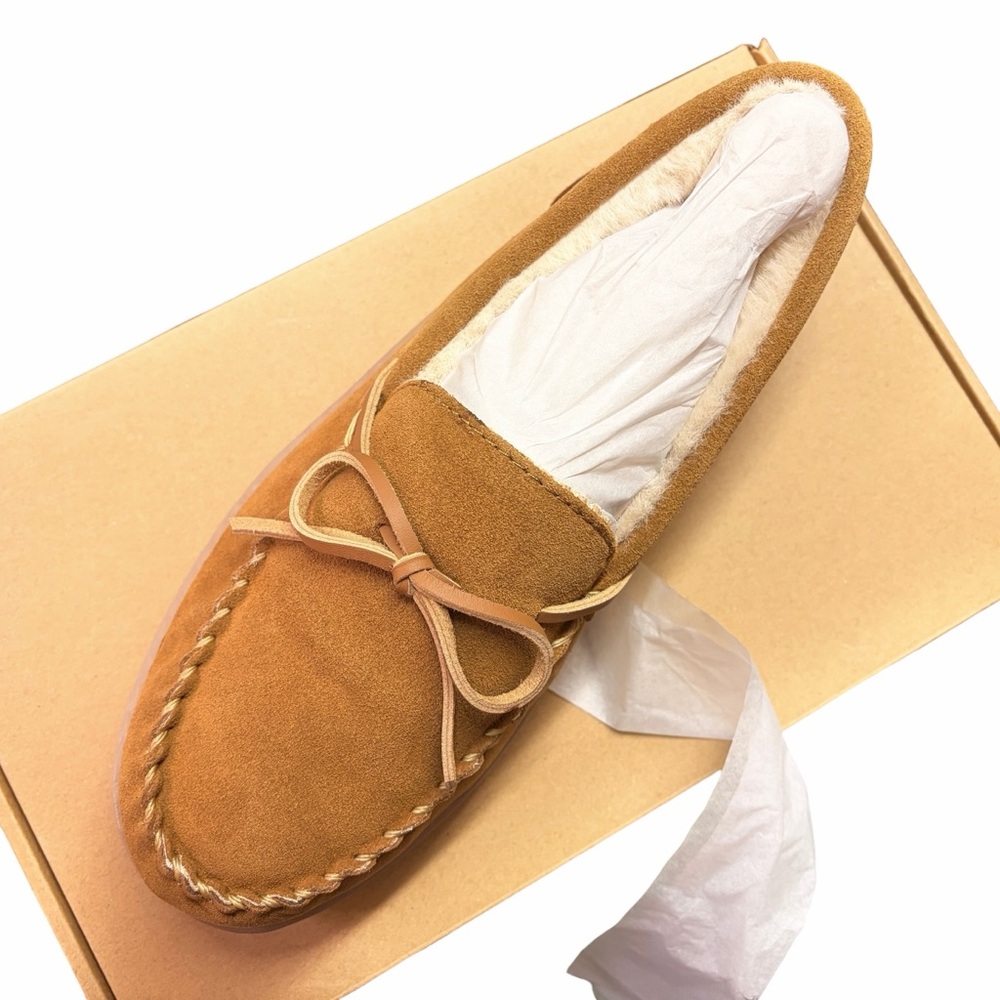 MY SLIPPERS new Men's Tan Suede Faux Fur Slip-On Leather Loafers - US11 WIDE - Picture 8 of 15